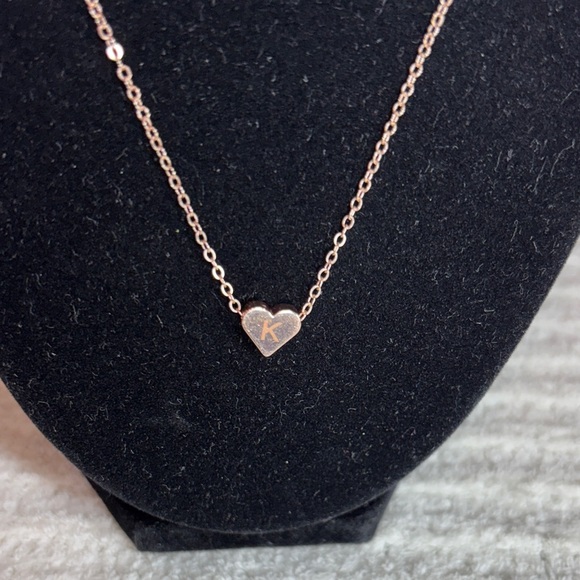 18” Elegant Rose Gold Heart Necklace- Letter K - Picture 3 of 8